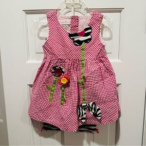 Bonnie Baby Pink Gingham & Zebra Dress & Leggings Set